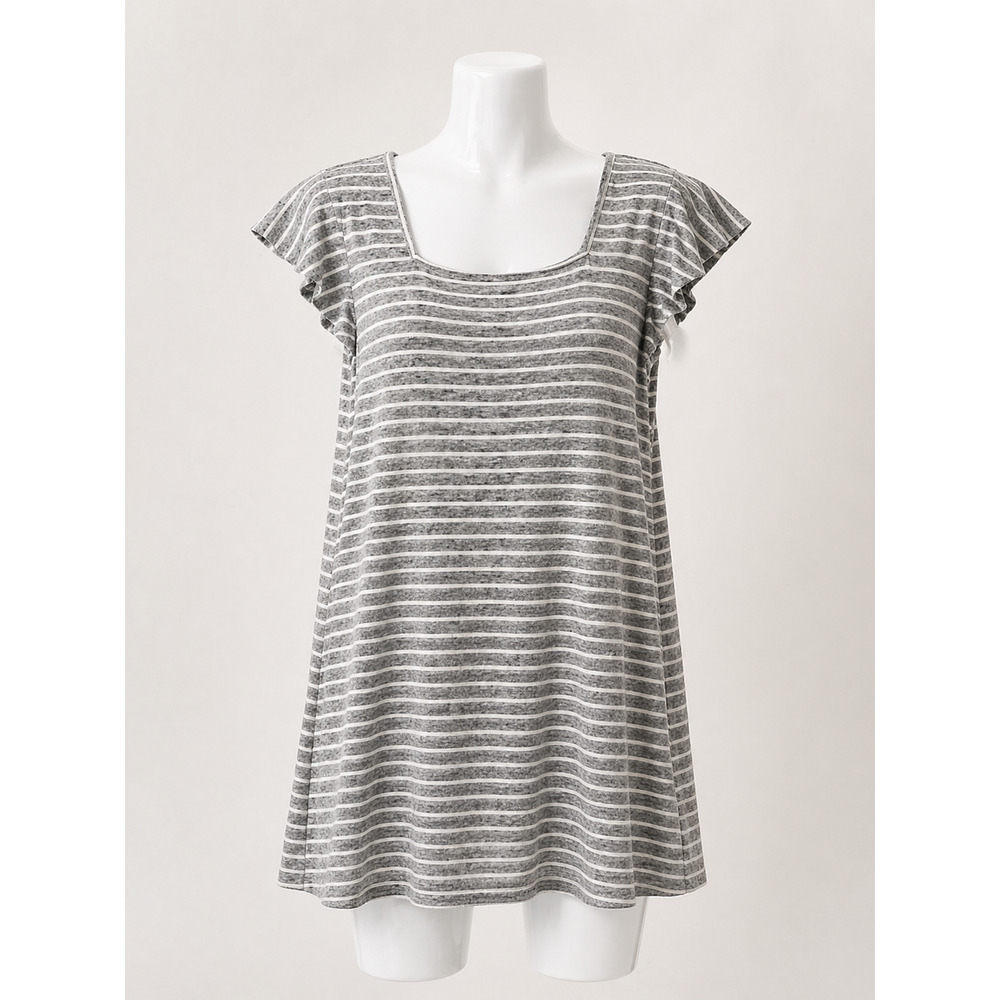 Gray White Striped Knit Dress Casual Soft Short Sleeve Everyday Summer Medium